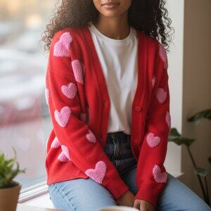 790 WOMENS RED XXL HEART SWEATER BY 33 DEGREES